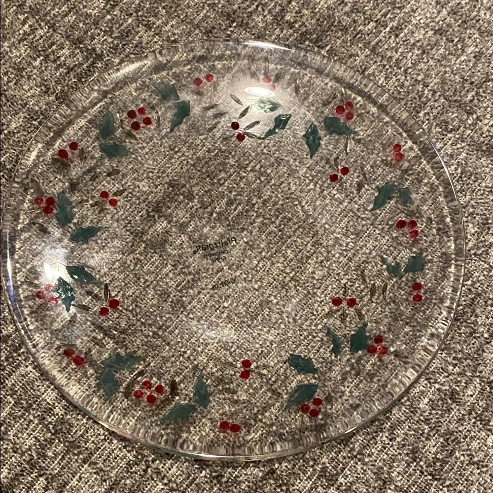 Pfaltzgraff Winter Berry Decorative Glass Plate-Red, Green Design. 8 Available.